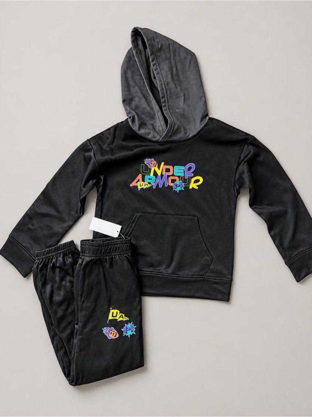 Under Armour Kids Black Hooded Sweatshirt & Joggers Set with Multicolor Logo